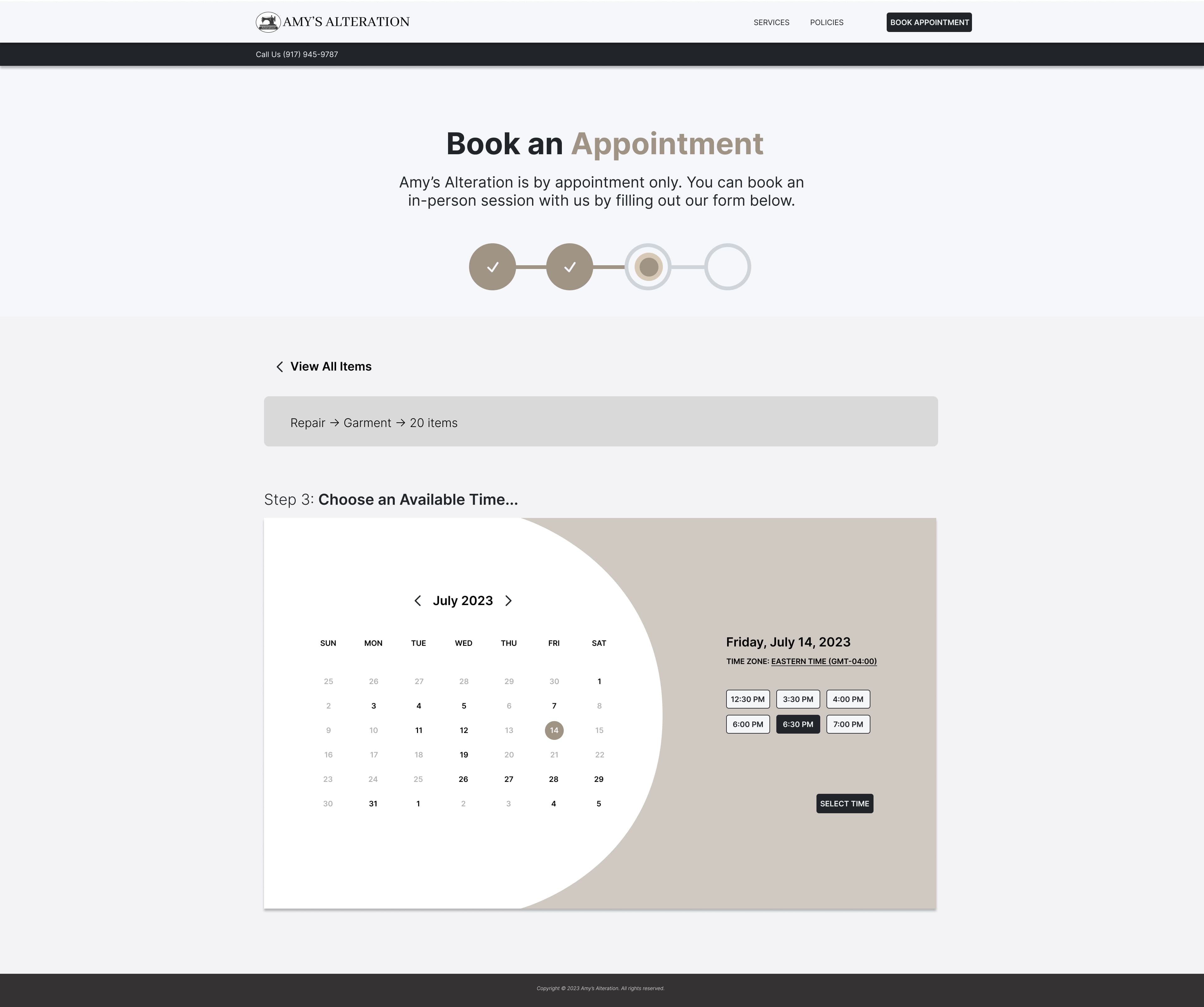 Amy's Alteration - Booking Calendar