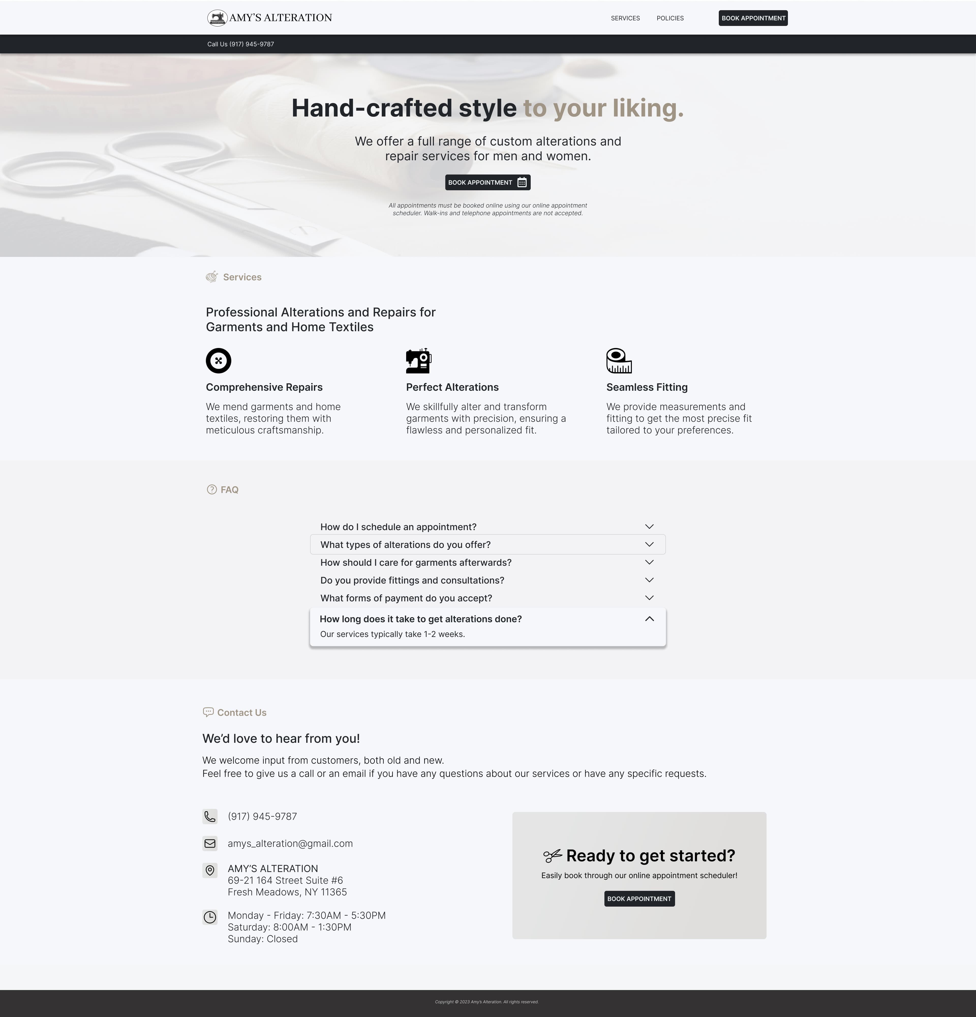 Amy's Alteration - Landing Page